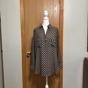 Pleione Small Multi-Color w/Geometric Print Long Sleeve Popover Blouse - EUC